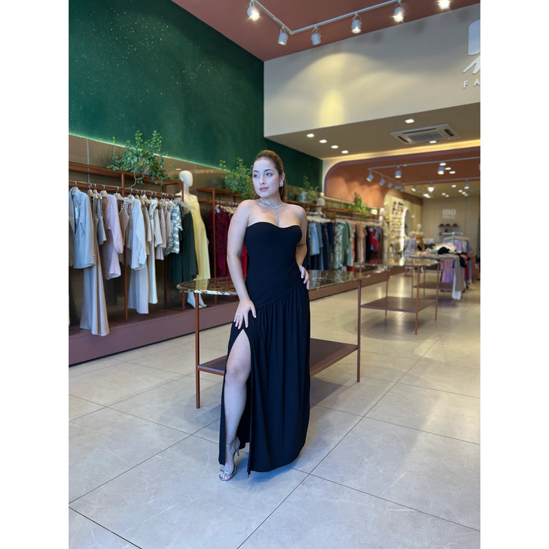 Vestido Groovy Longo Canelado Com Fenda