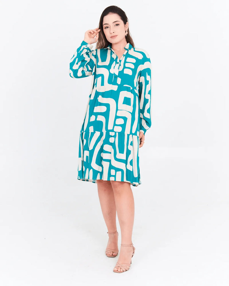 VESTIDO LUIGIA M/L BOTOES VERDE G