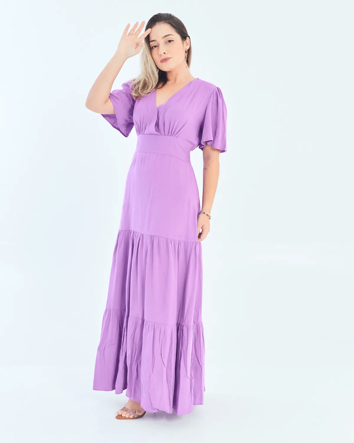 VESTIDO SAFIRA LONGO/V/MANGA BRANCO G