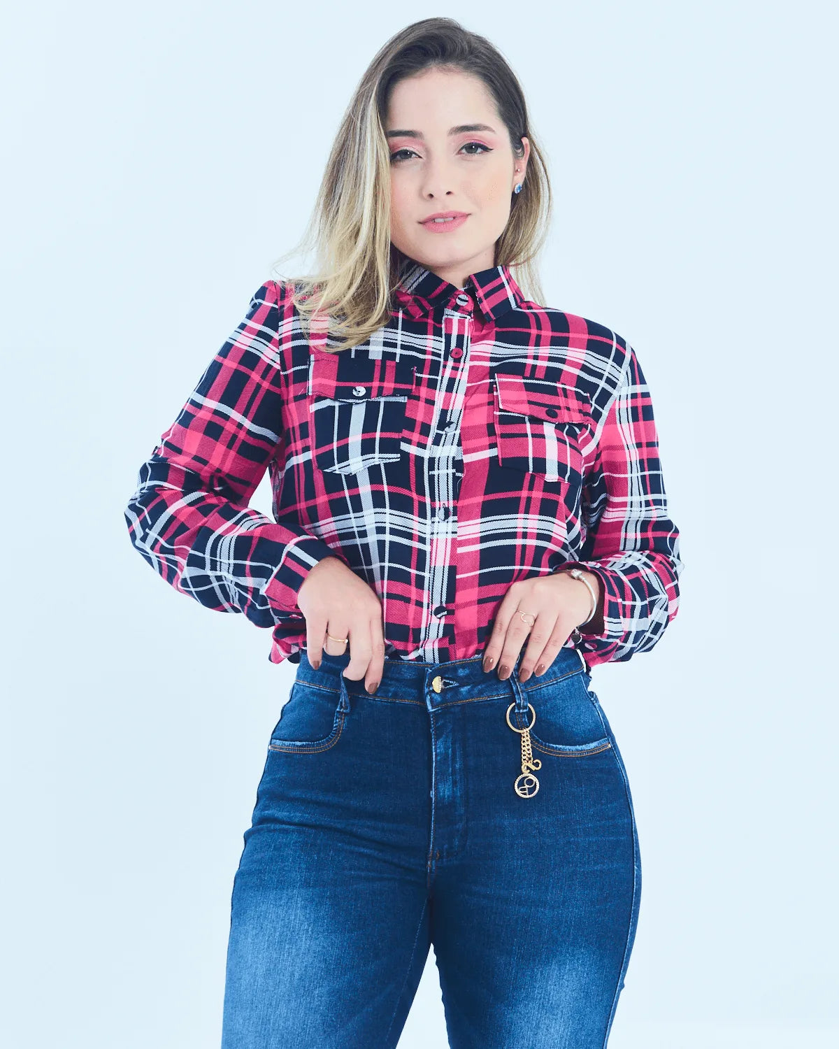CAMISA XADREZ J BIA 6031 AZUL GG
