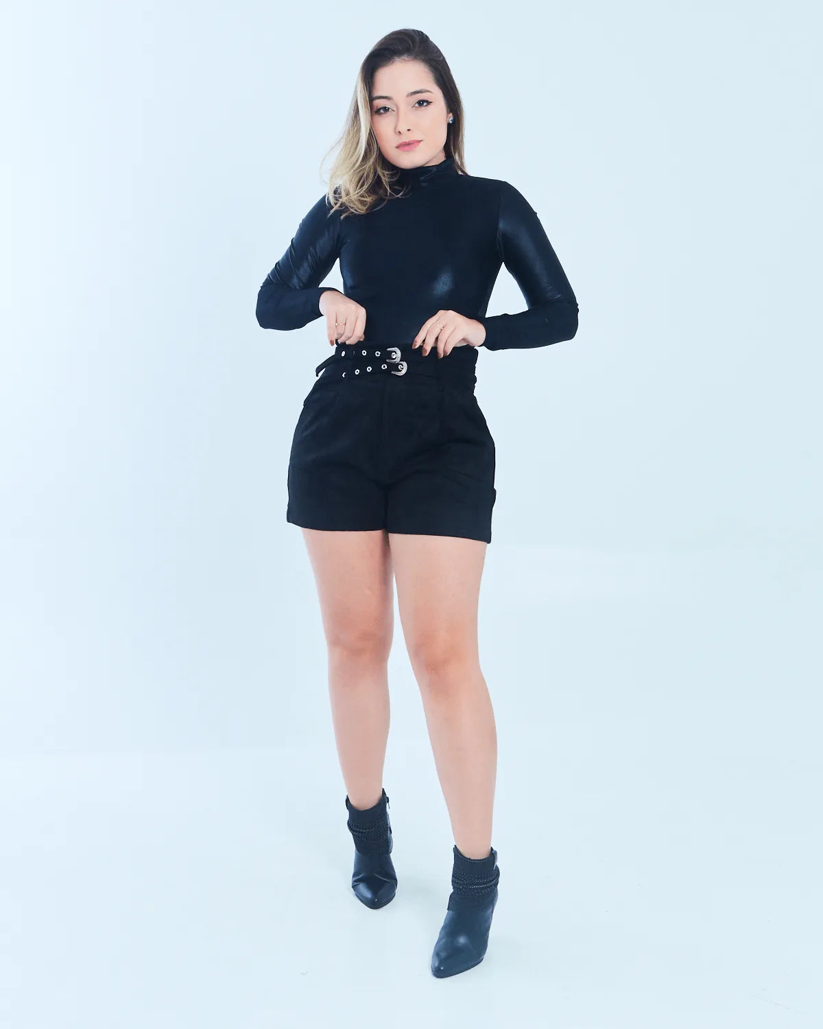 SHORT TOP CHARME C/2 CINTOS PRETO G