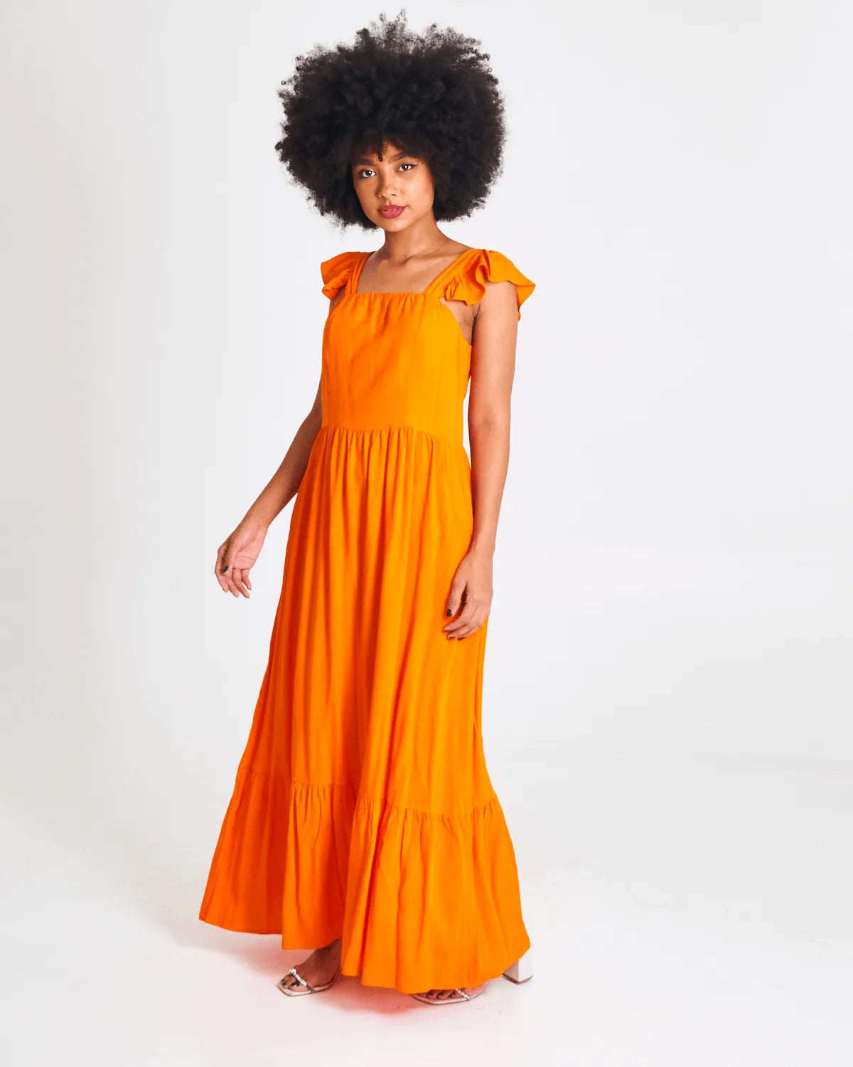 VESTIDO SAFIRA LONGO BABADO/OMBRO