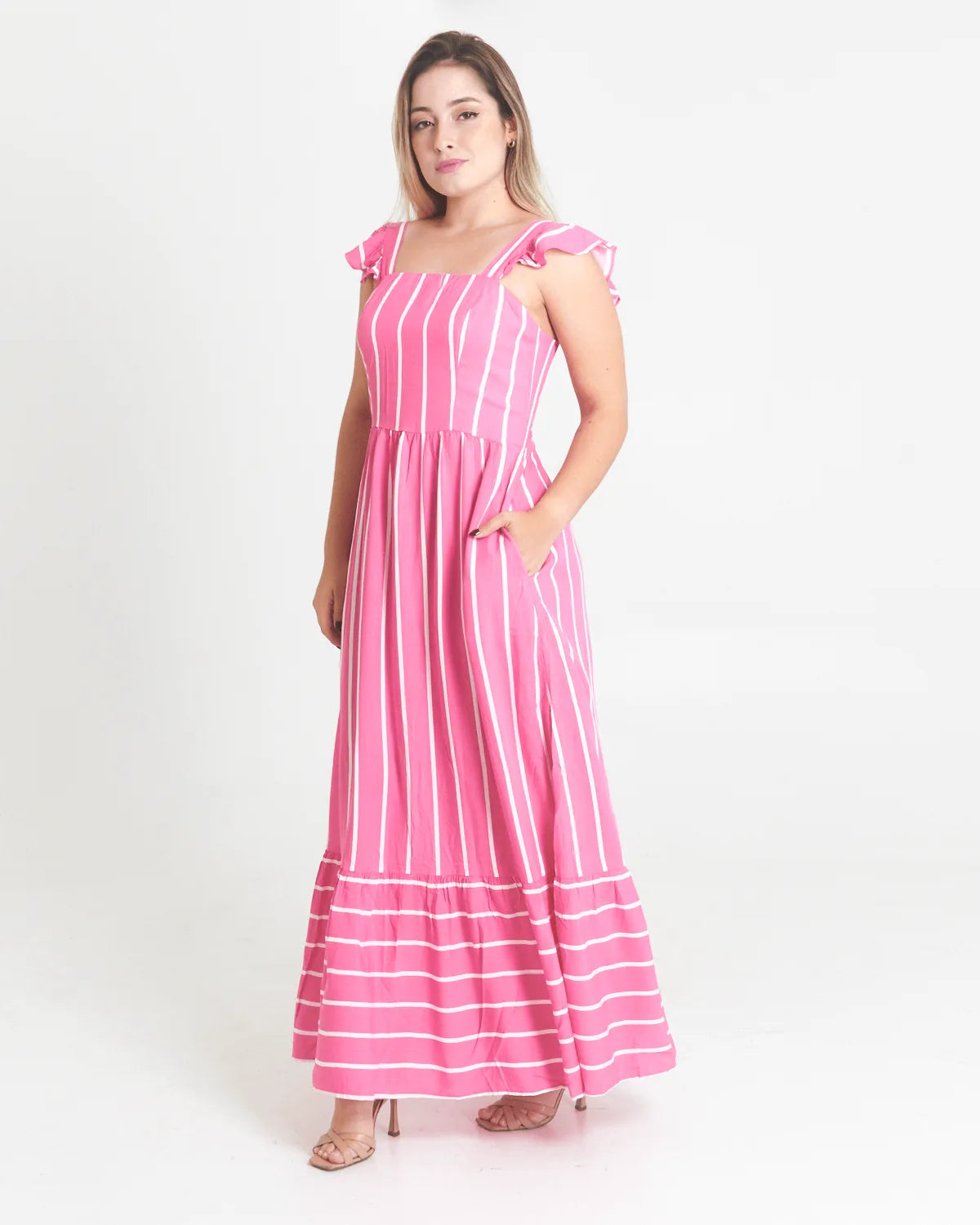 VESTIDO SAFIRA LONGO BABADO/OMBRO