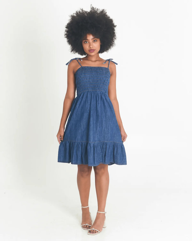VESTIDO MODASIL CURTO LASTEC AMARRACAO JEANS ESCURO G