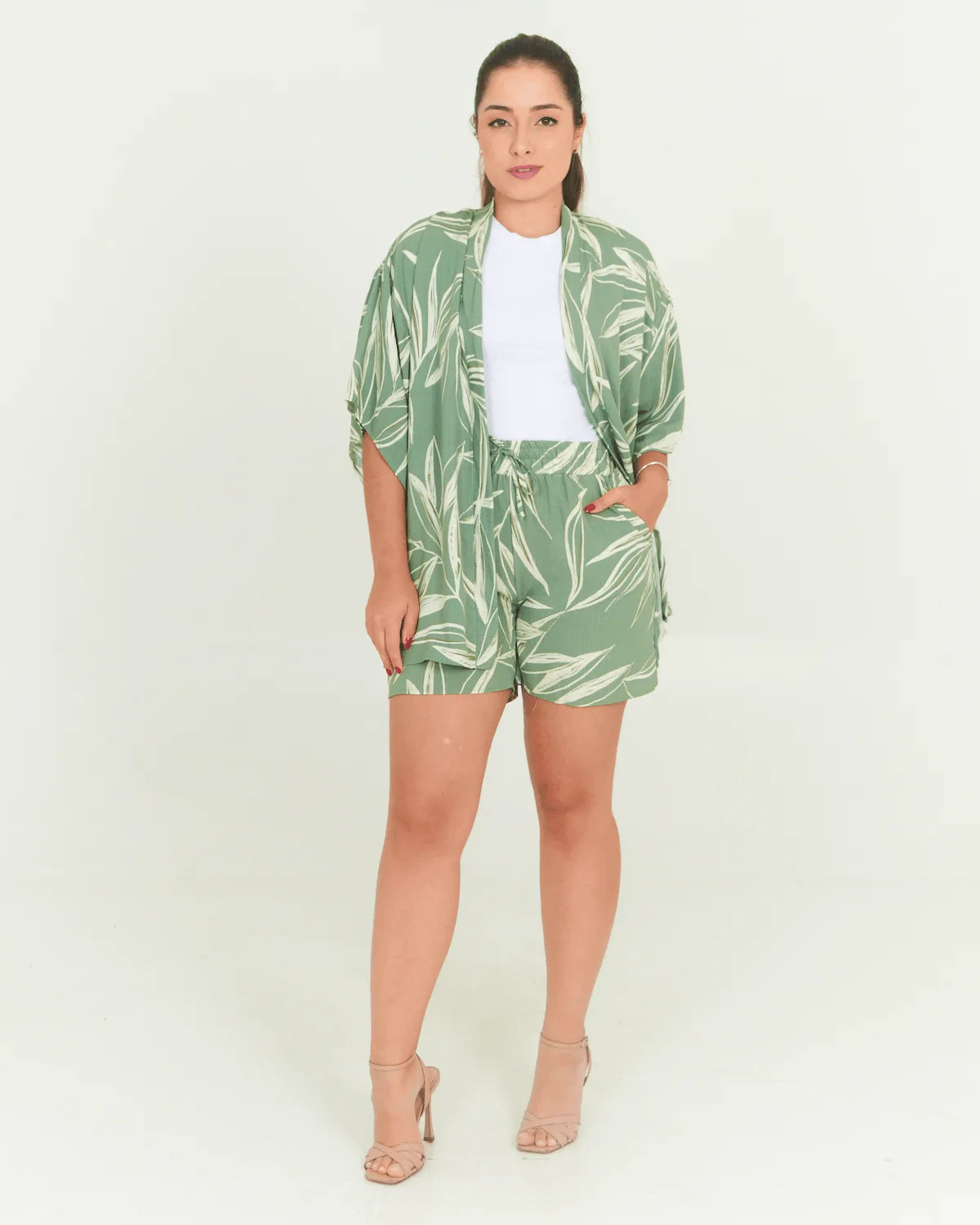 CONJUNTO LUIGIA KIMONO FOLHAS VERDE M