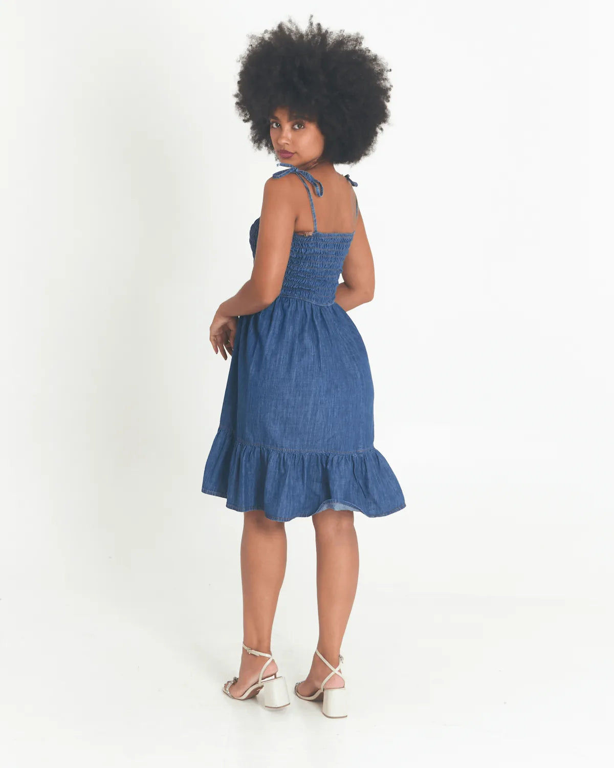 VESTIDO MODASIL CURTO LASTEC AMARRACAO JEANS ESCURO G