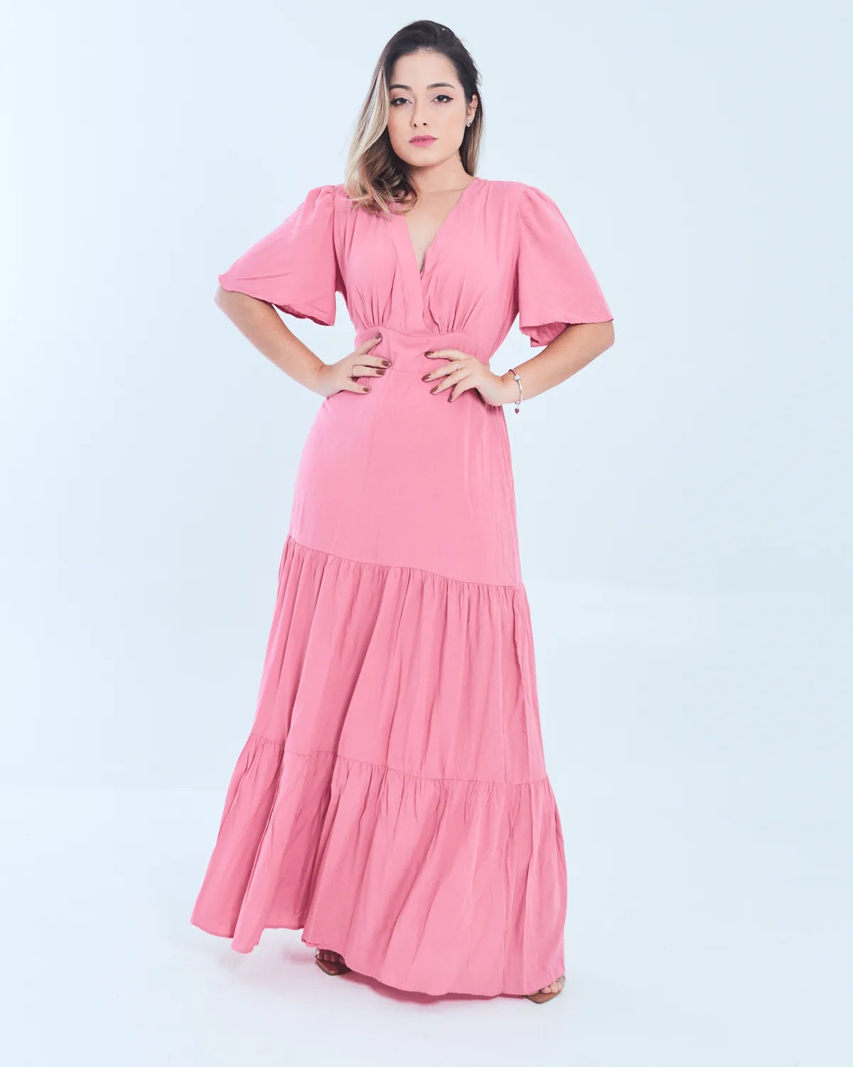 VESTIDO SAFIRA LONGO/V/MANGA BRANCO G