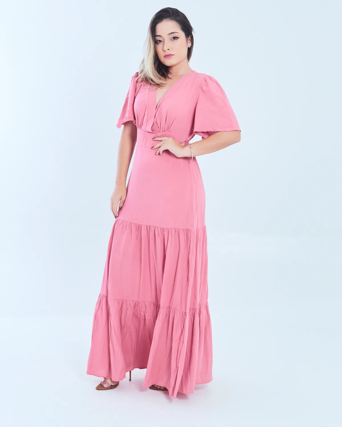 VESTIDO SAFIRA LONGO/V/MANGA BRANCO G