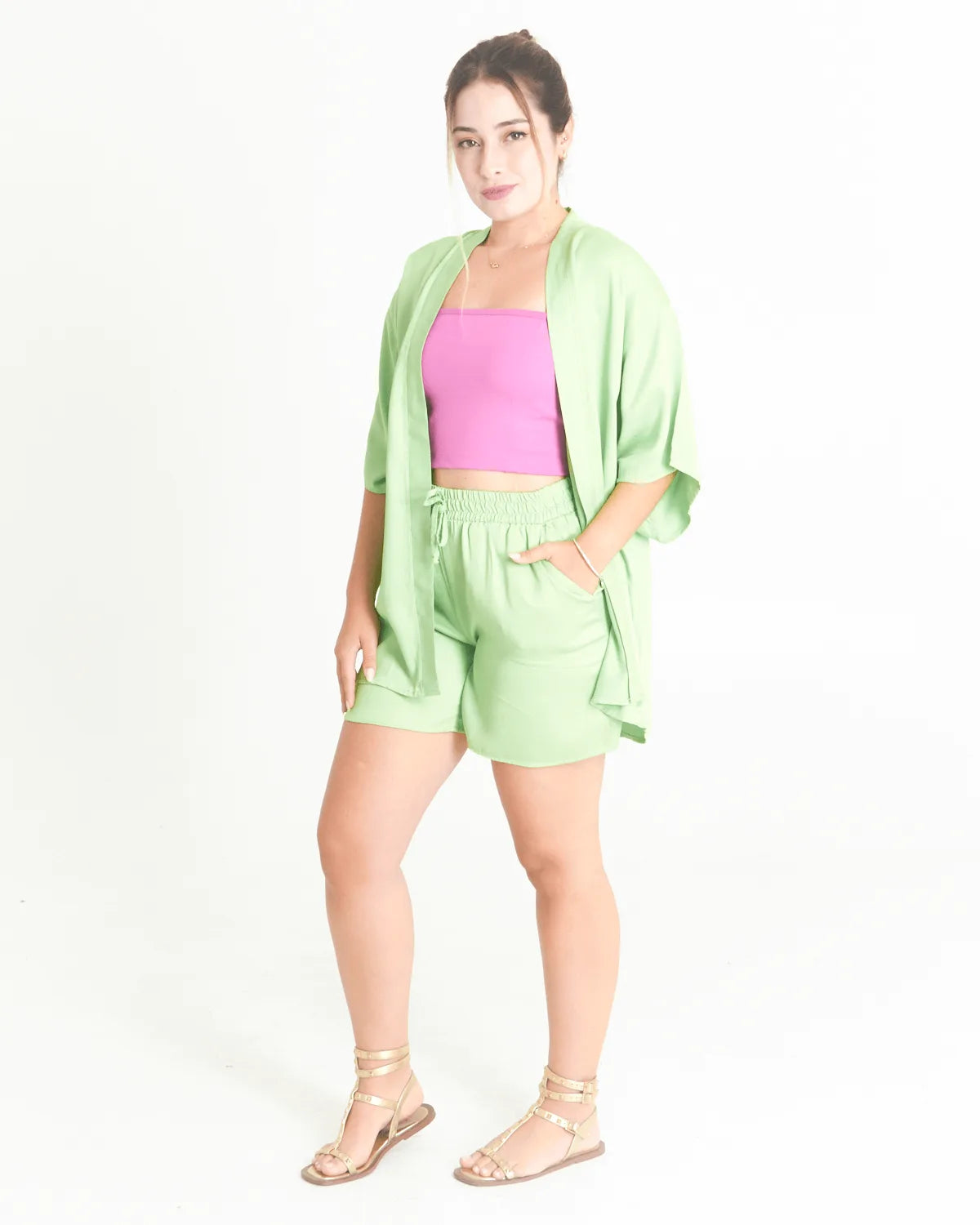 CONJUNTO LUIGIA KIMONO FOLHAS VERDE M