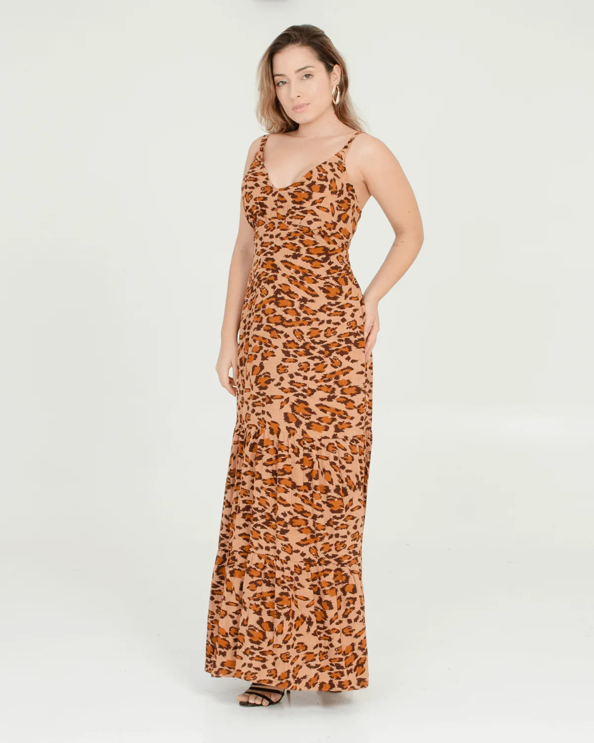 VESTIDO PATY CONFECCOES ALCA/LONGO ANIMAL/MARRON G