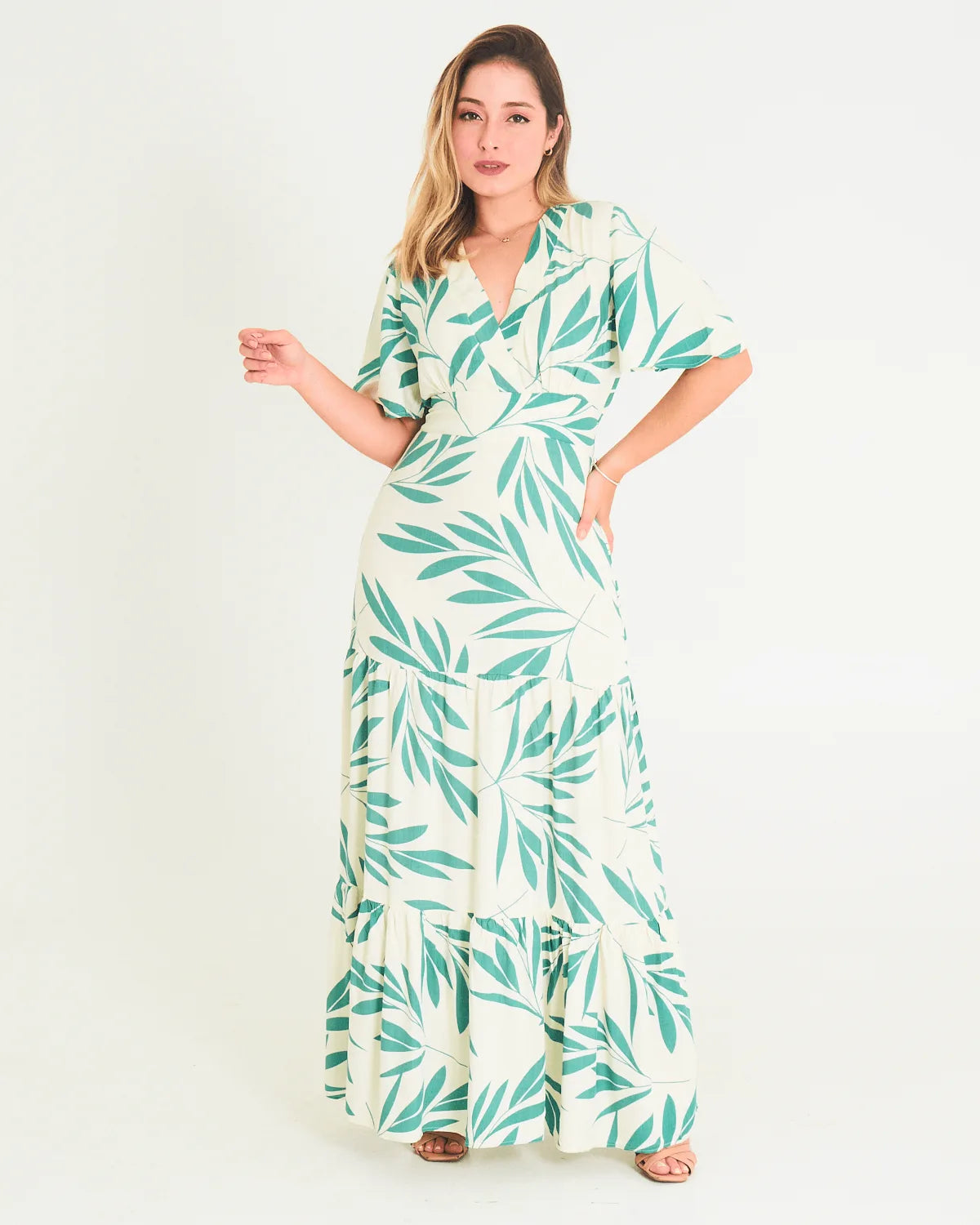 VESTIDO SAFIRA MANG/LONG/VISCOLINHO ESTAM VERDE G
