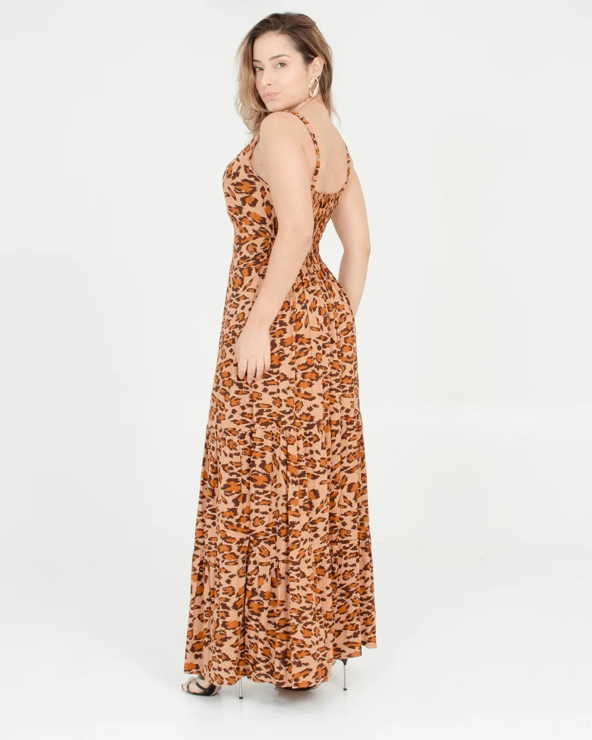 VESTIDO PATY CONFECCOES ALCA/LONGO ANIMAL/MARRON G