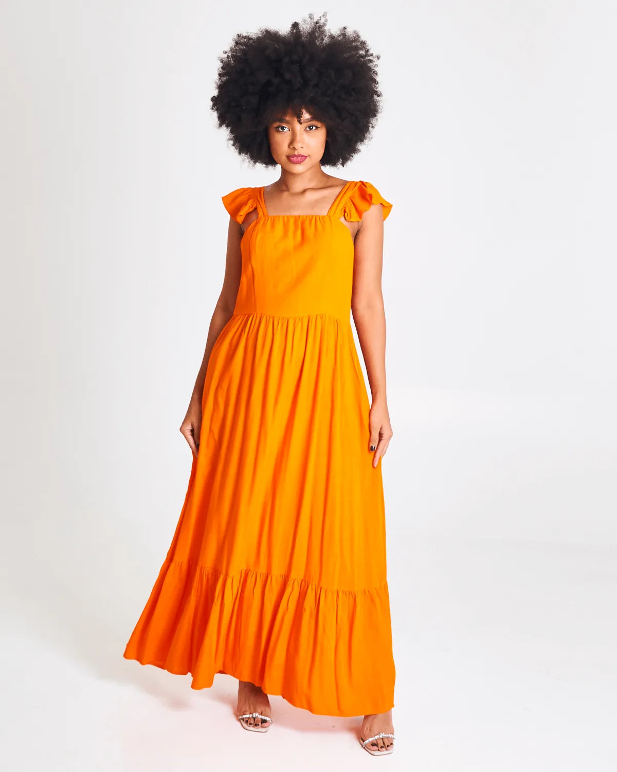 VESTIDO SAFIRA LONGO BABADO/OMBRO