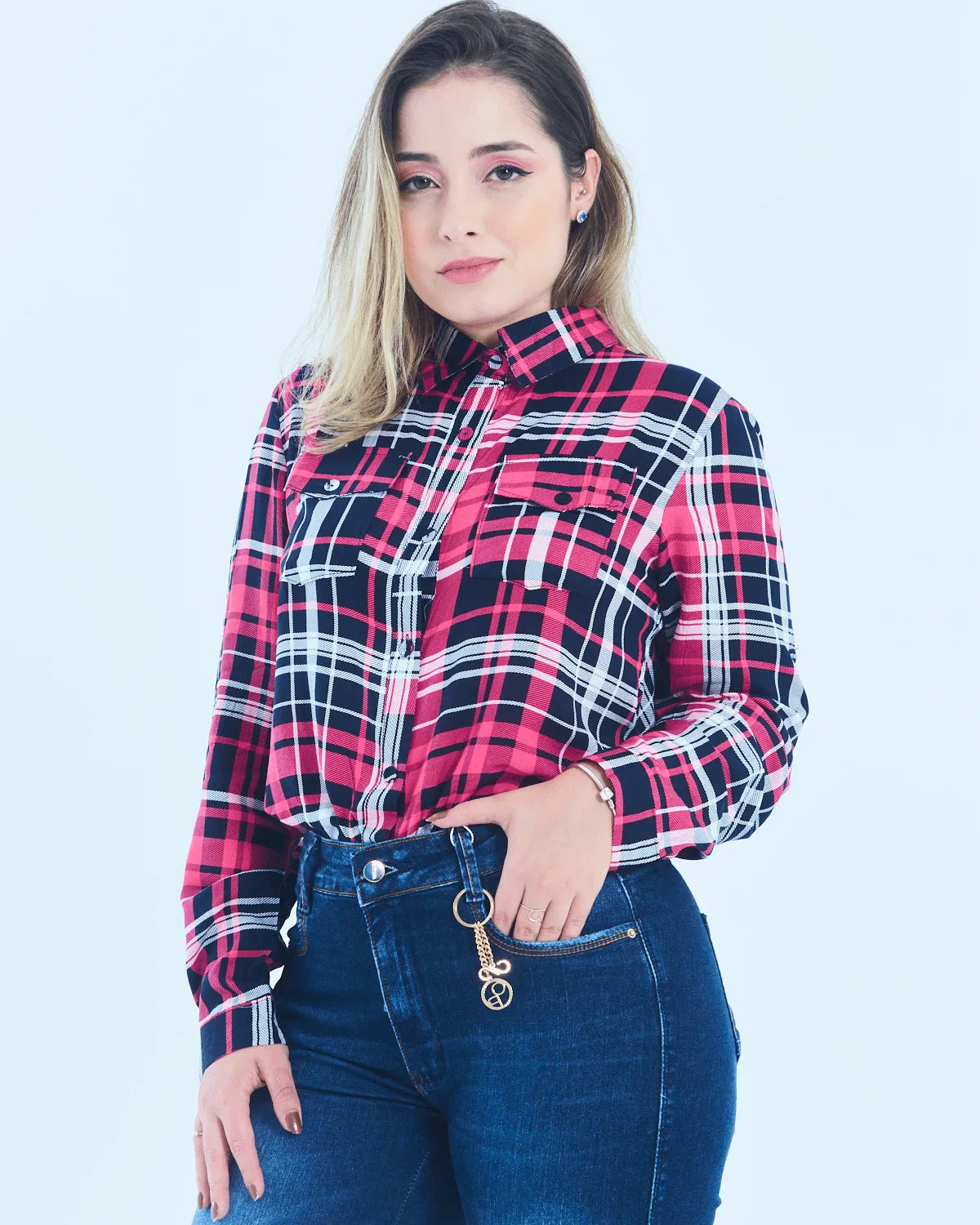 CAMISA XADREZ J BIA 6031 AZUL GG