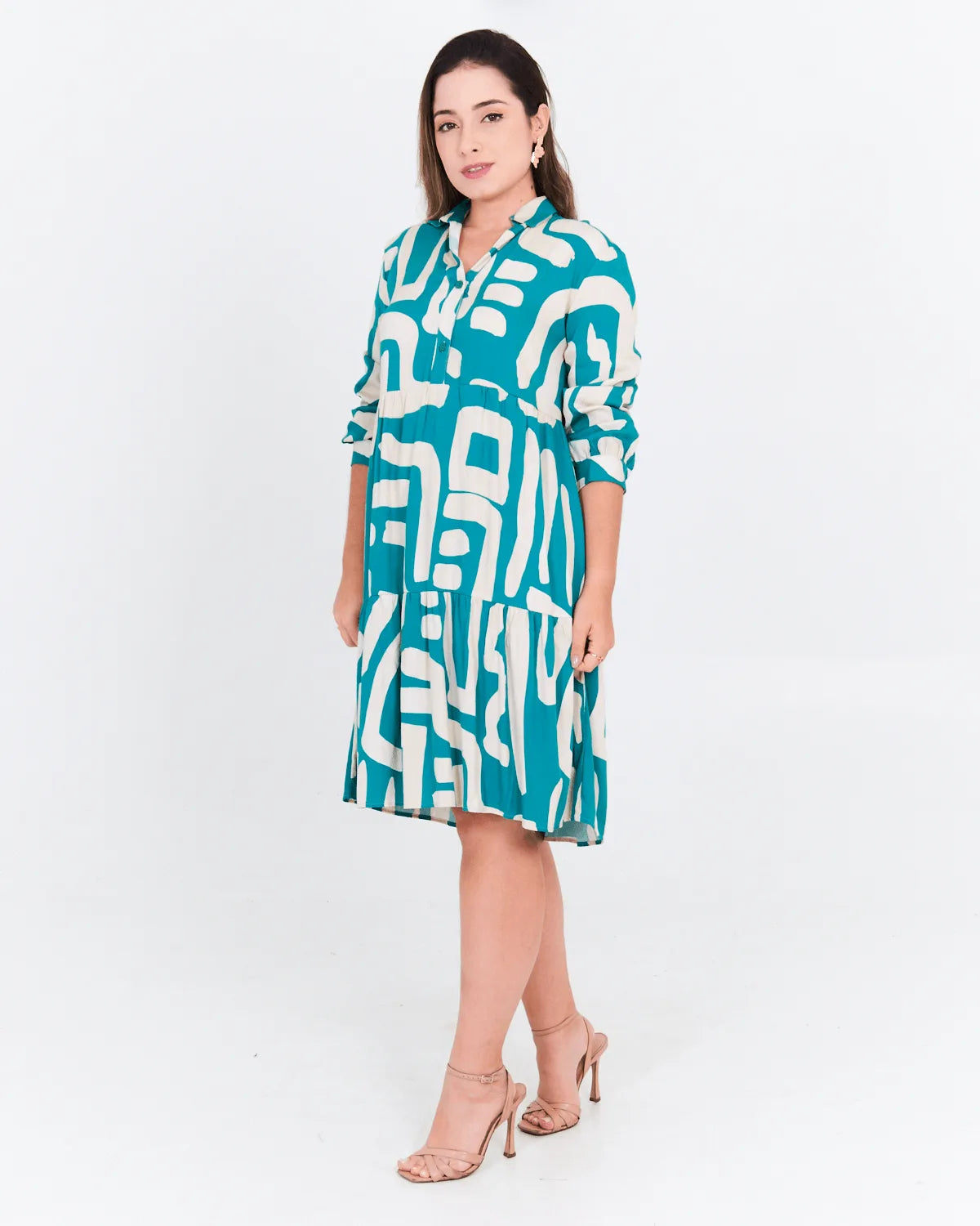 VESTIDO LUIGIA M/L BOTOES VERDE G
