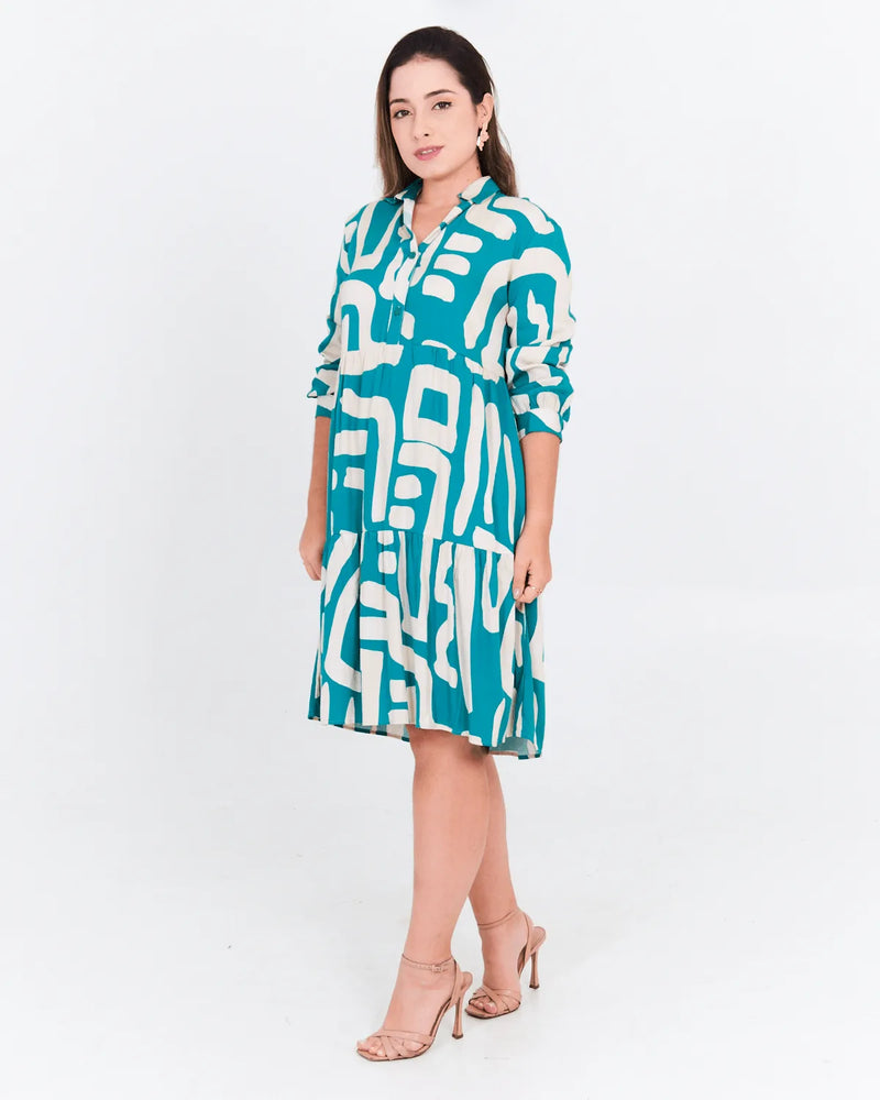 VESTIDO LUIGIA M/L BOTOES VERDE G