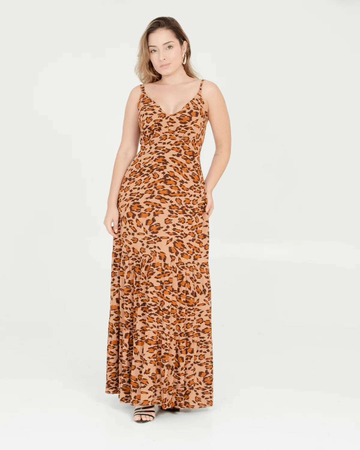 VESTIDO PATY CONFECCOES ALCA/LONGO ANIMAL/MARRON G