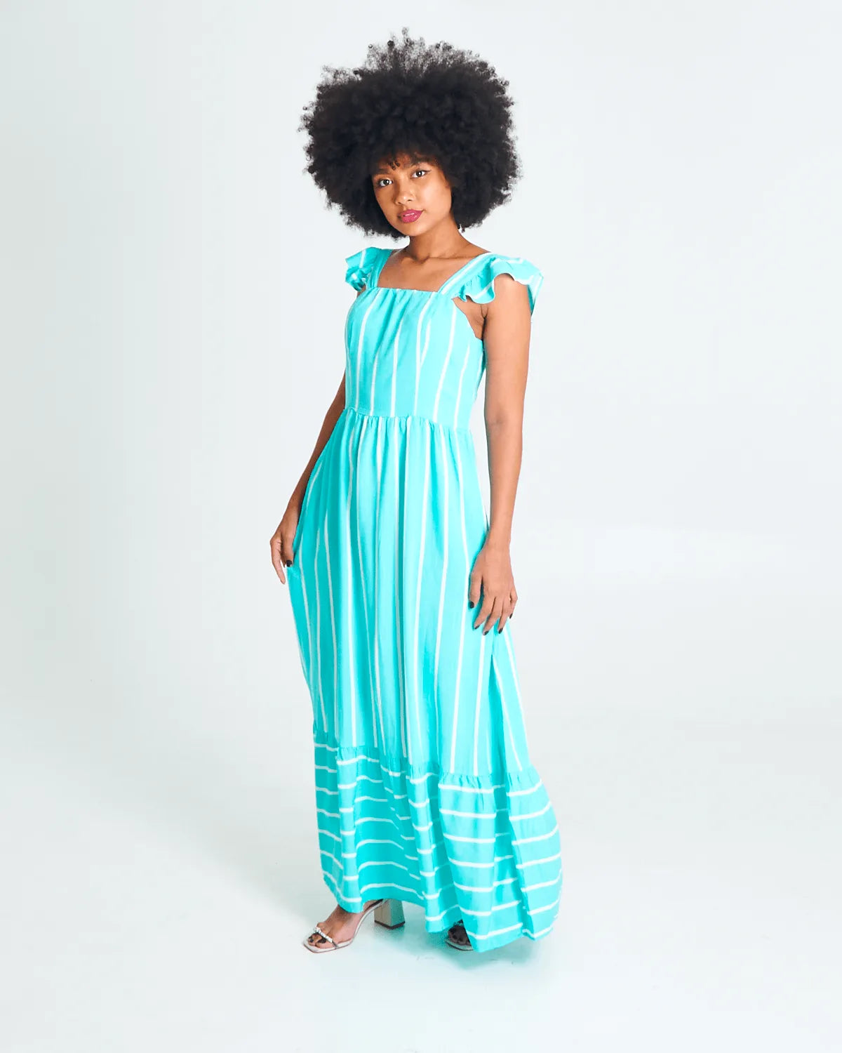VESTIDO SAFIRA LONGO BABADO/OMBRO